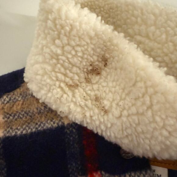 Levi's Women's Wool Trucker Jacket Plaid Red Blue Sherpa Snap Small - Picture 9 of 9